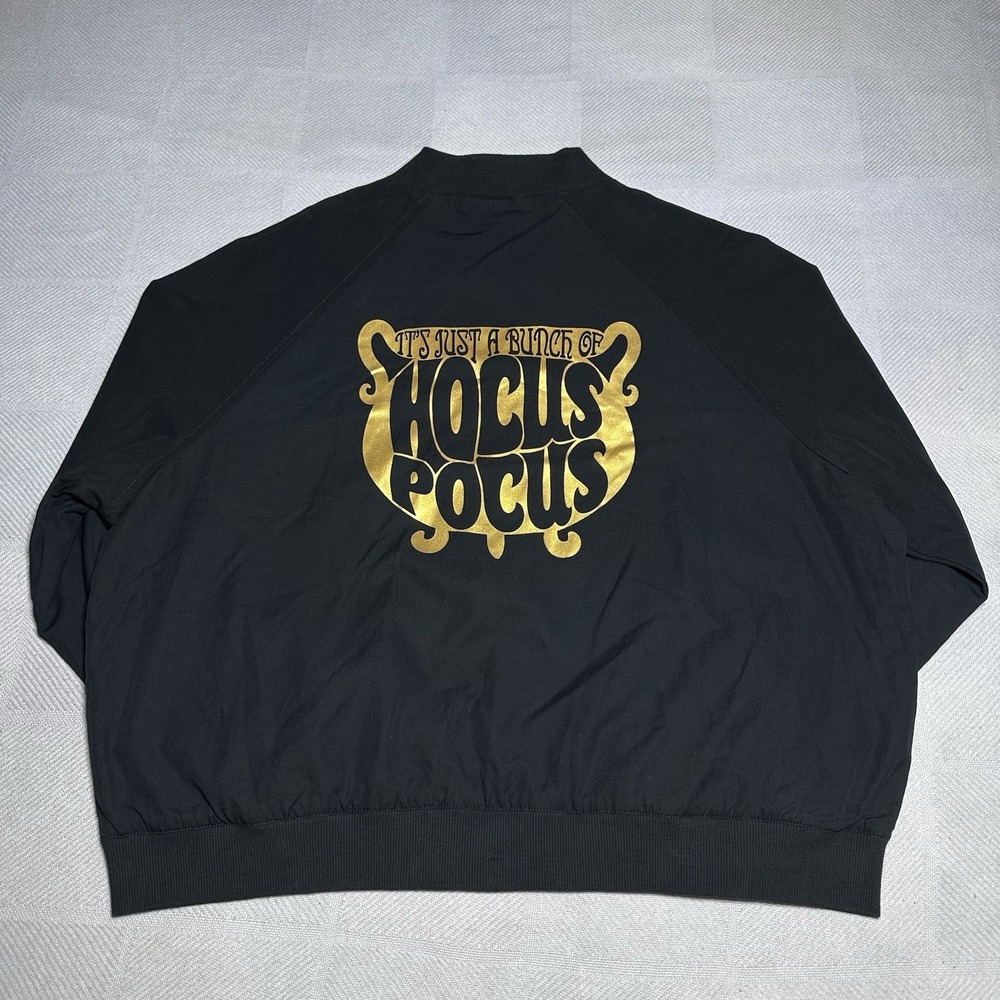 Disney Hocus Pocus Bomber Jacket Womens XL Black Flame Candle Movie Halloween